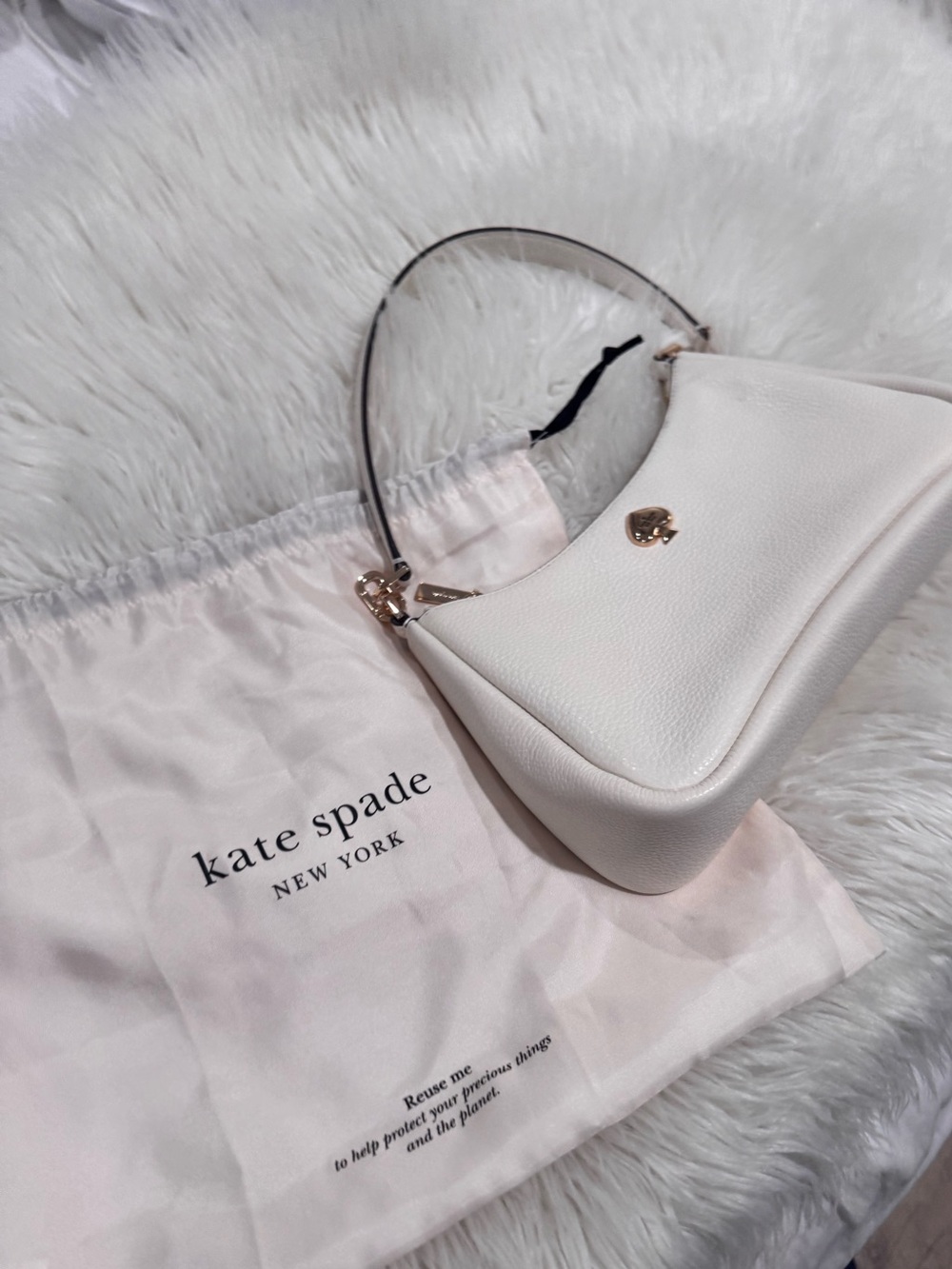 kate spade Cream Pebbled Leather Shoulder Bag with Gold Hardware